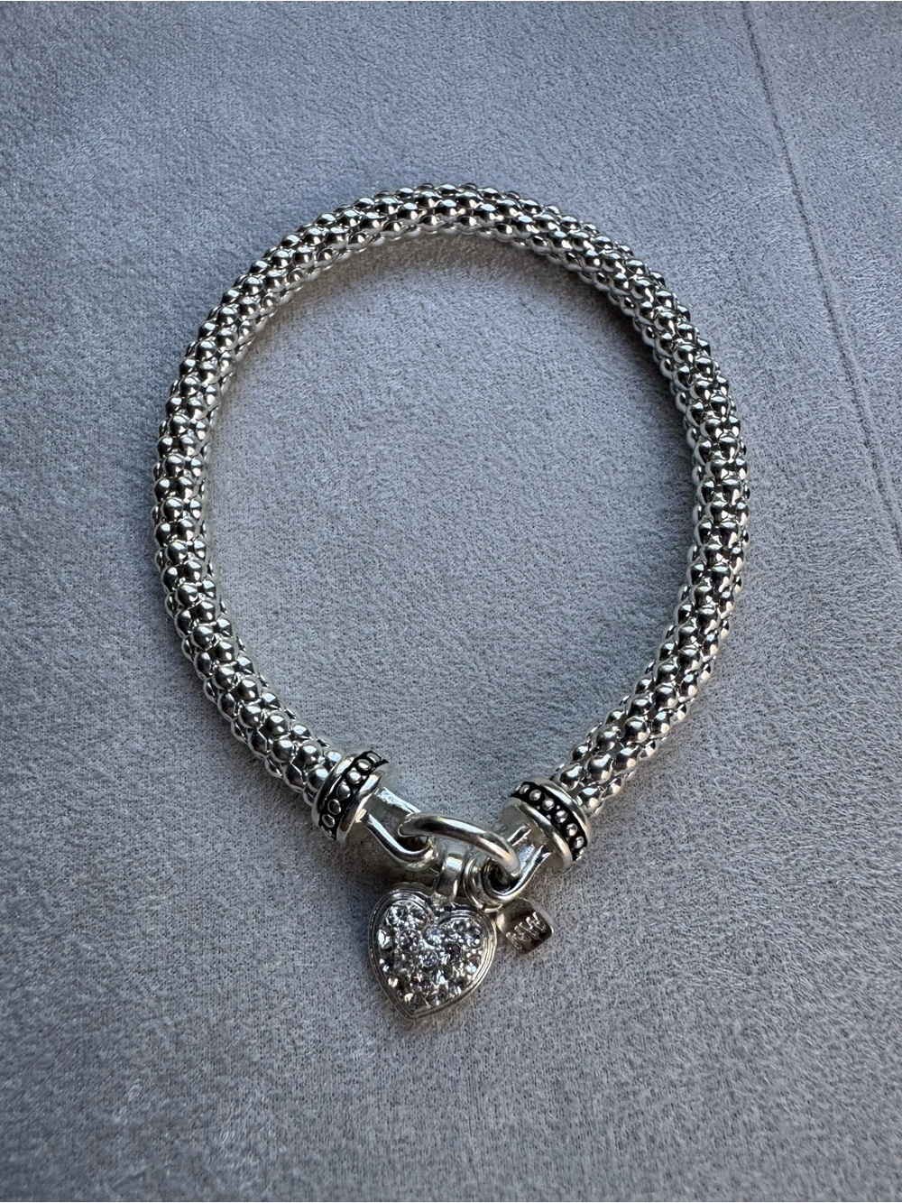 Nine West Silver Crystal Heart Charm Woven Bracelet - Silver